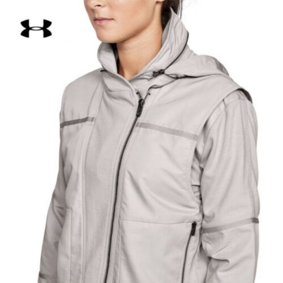 NWT $180 UNDER ARMOUR Women L Generation Moto Hooded Jacket in Earth Gray - Picture 8 of 11